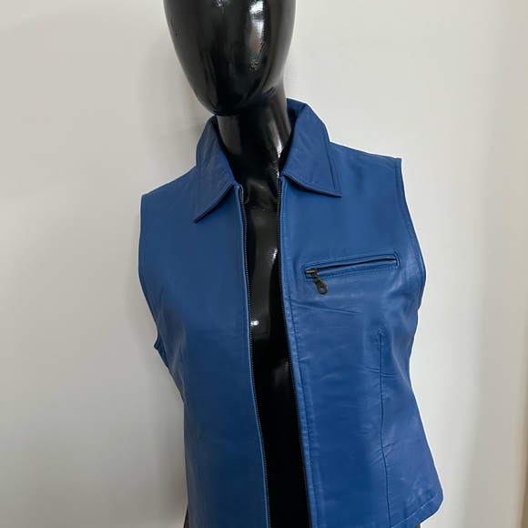 BLUE LEATHER VEST. Fully lined. Blue. SERRANO size S - Picture 9 of 10